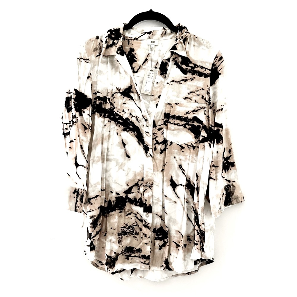 River Island Women's Abstract Button Down Shirt - Black and Pink